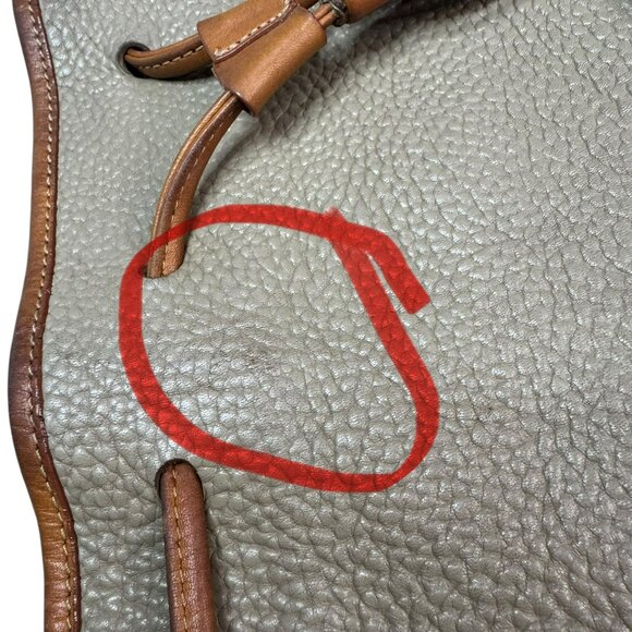 Vintage Dooney & Bourke All Weather Leather Bucket Bag Taupe Tan Drawstring - Picture 11 of 16
